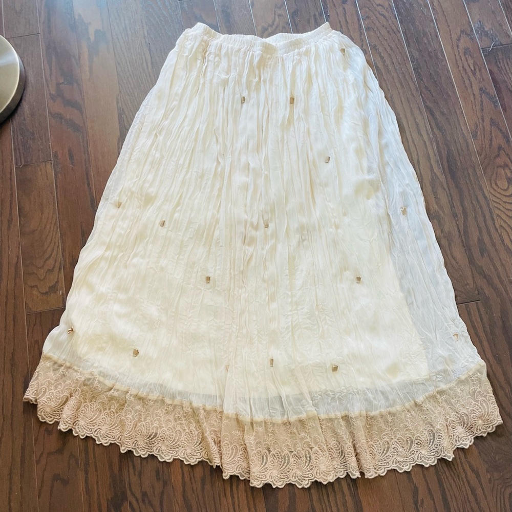 BADGLEY MISCHKA AMERICAN GLAMOUR Maxi Ivory Peasant Summer Skirt Size M - Picture 3 of 7